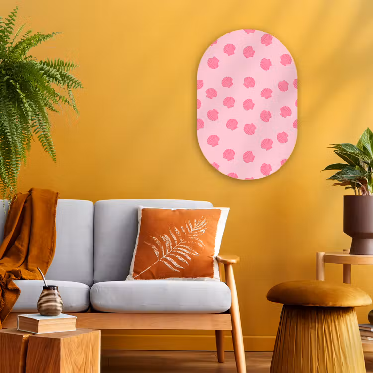 Schelp - Patroon - Zee - Modern - Roze Wandcirkel Ovaal Forex klein -sfeer4