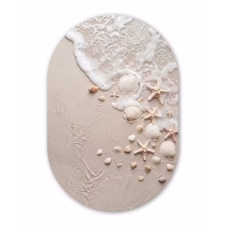 Schelpen - Zeesterren - Strand Wandcirkel Ovaal Forex klein -3d
