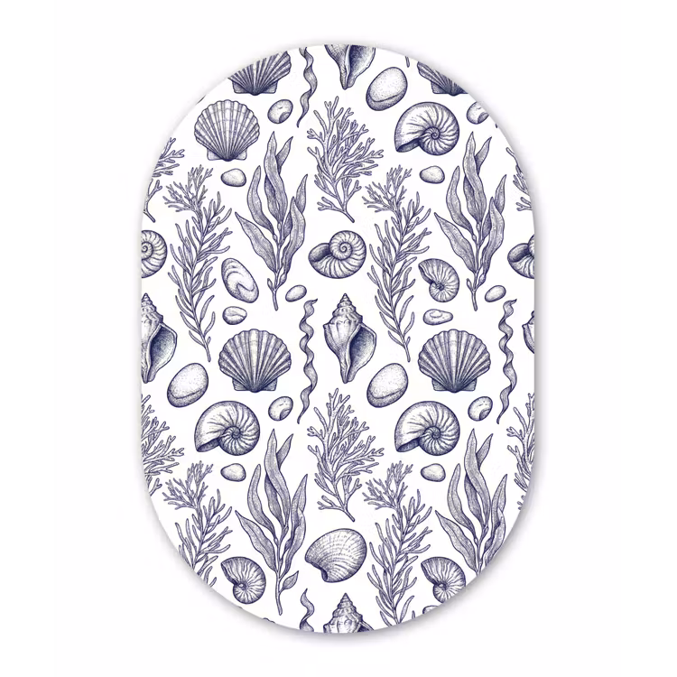 Schelpen - Zeewier - Oceaan - Illustratie - Blauw Wandcirkel Ovaal Forex klein -3d