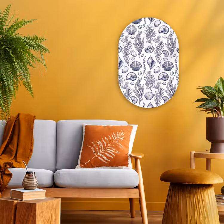 Schelpen - Zeewier - Oceaan - Illustratie - Blauw Wandcirkel Ovaal Forex klein -sfeer4