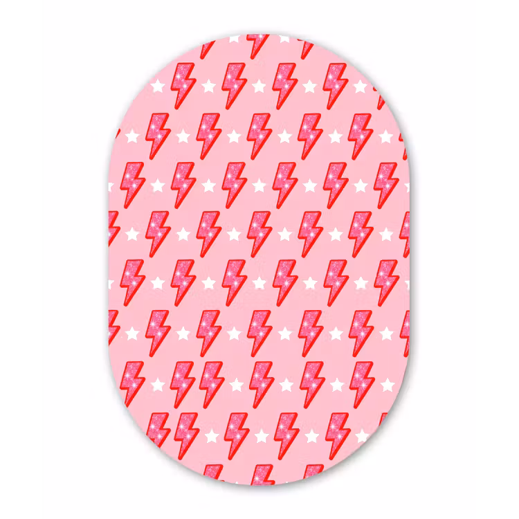 Patroon - Bliksem - Ster - Glitter - Roze Wandcirkel Ovaal Forex klein -3d