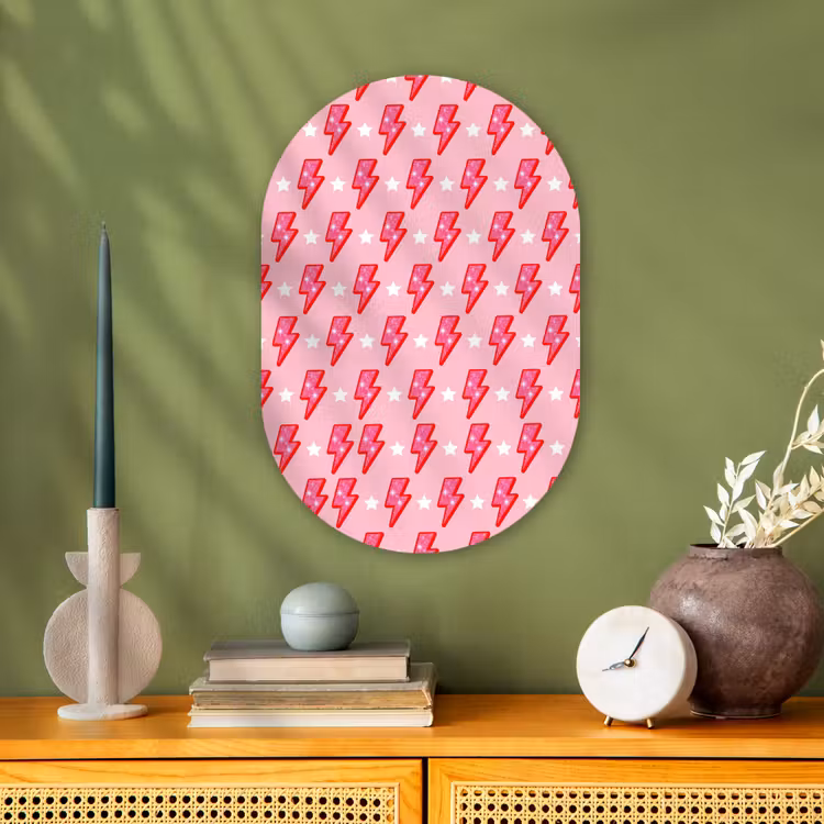Patroon - Bliksem - Ster - Glitter - Roze Wandcirkel Ovaal Forex klein -sfeer2