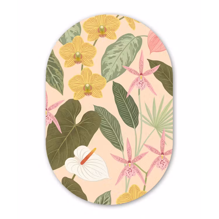 Patroon - Bloemen - Kleurrijk Wandcirkel Ovaal Forex klein -3d