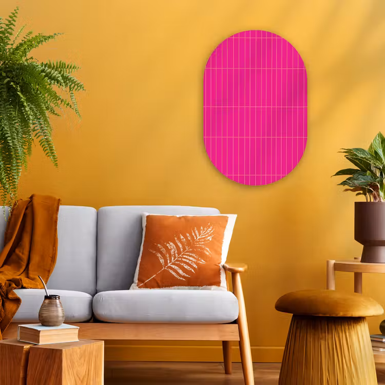 Patroon - Tegel - Magenta - Roze Wandcirkel Ovaal Forex klein 630 -sfeer4