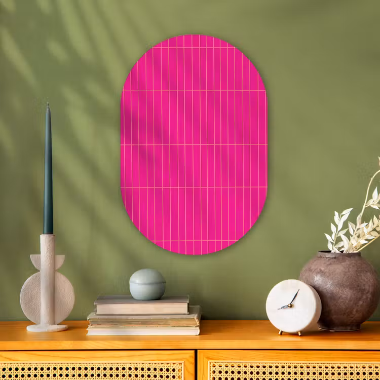 Patroon - Tegel - Magenta - Roze Wandcirkel Ovaal Forex klein 630 -sfeer2