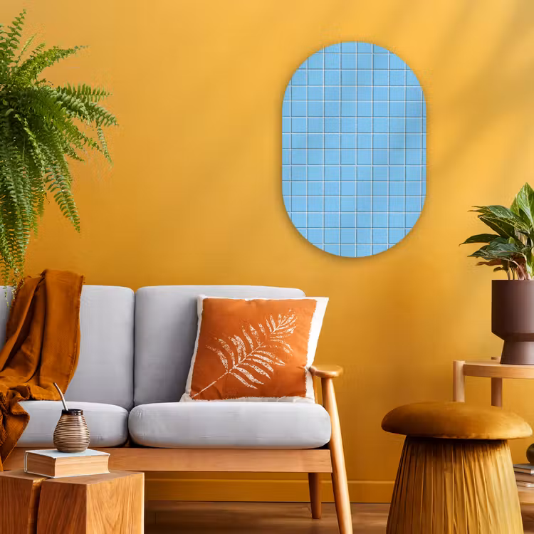Patroon - Tegel - Pastel - Blauw Wandcirkel Ovaal Forex klein 630 -sfeer4