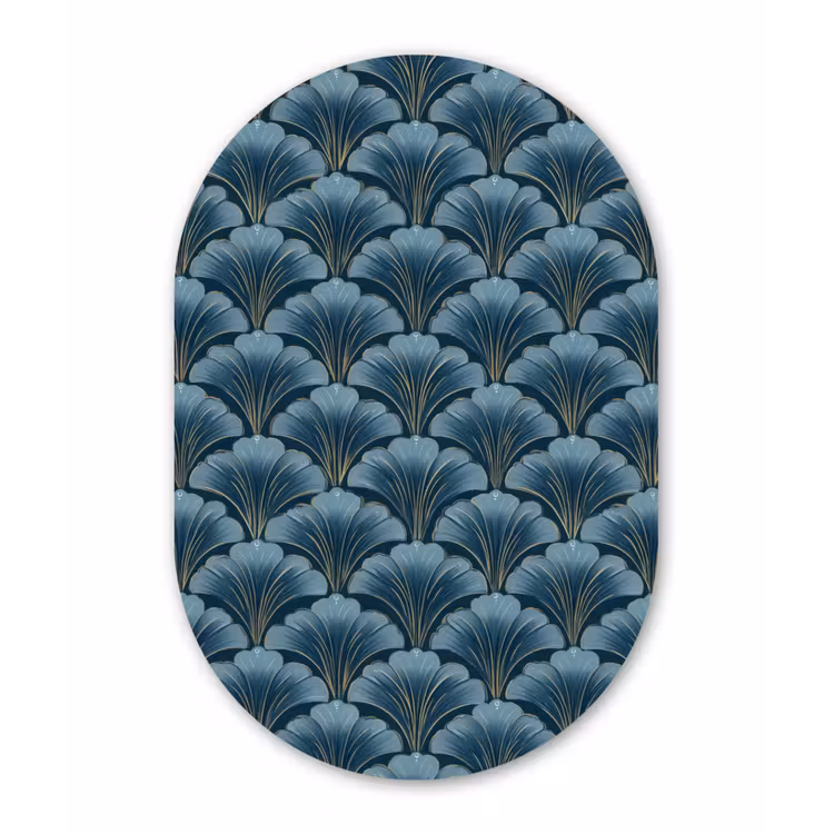 Patroon - Ginkgoblad - Blauw Wandcirkel Ovaal Forex klein 630 -3d