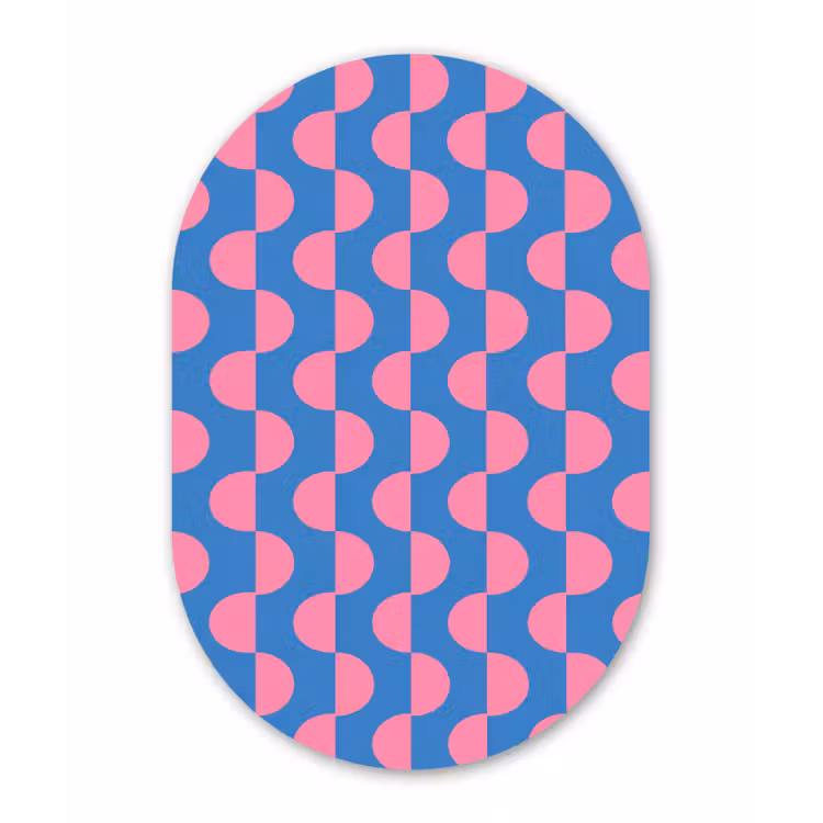 Patroon - Halve cirkels - Abstract - Modern - Roze - Blauw Wandcirkel Ovaal Forex klein -3d