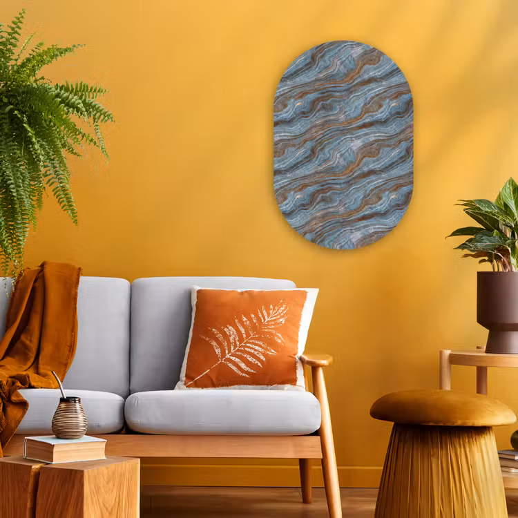 Patroon - Steen - Blauw Wandcirkel Ovaal Forex klein 630 -sfeer4