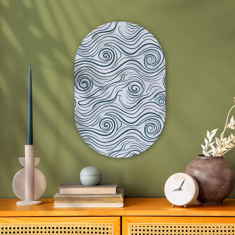 Patroon - Golven - Abstract - Modern - Blauw Wandcirkel Ovaal Forex klein -sfeer2