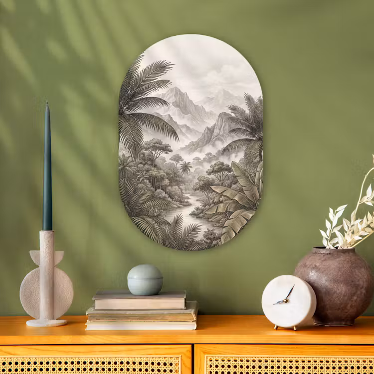Natuur - Bergen - Rivier - Tropisch - Vintage Wandcirkel Ovaal Forex klein -sfeer2