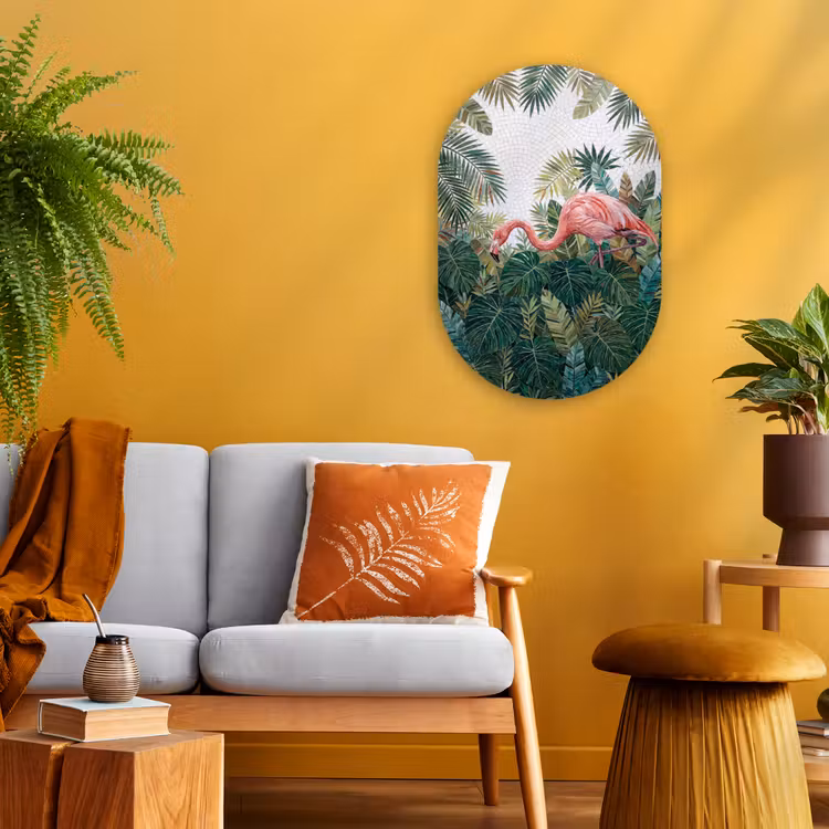 Natuur - Bladeren - Abstract - Groen - Vogel Wandcirkel Ovaal Forex klein -sfeer4