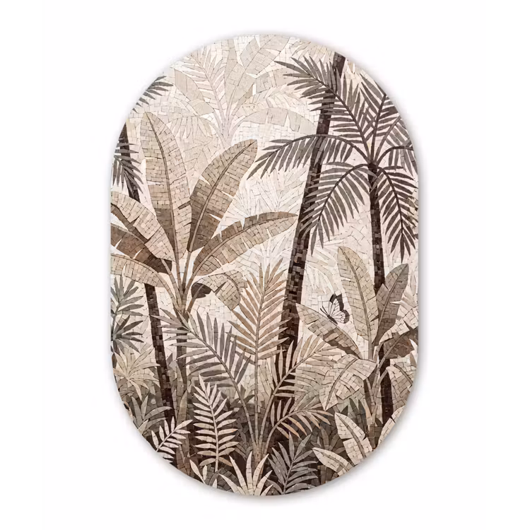 Natuur - Bladeren - Landschap - Mozaïek - Beige Wandcirkel Ovaal Forex klein -3d
