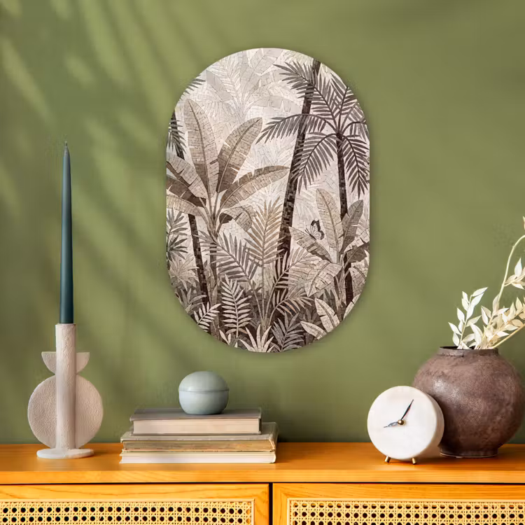 Natuur - Bladeren - Landschap - Mozaïek - Beige Wandcirkel Ovaal Forex klein -sfeer2