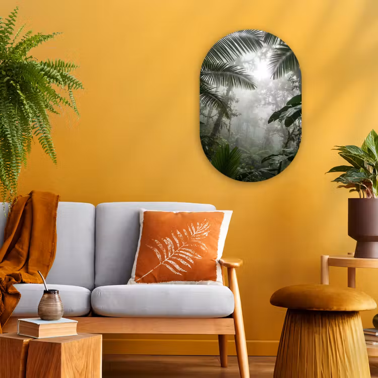 Natuur - Jungle - Mist - Groen - Bladeren Wandcirkel Ovaal Forex klein -sfeer4