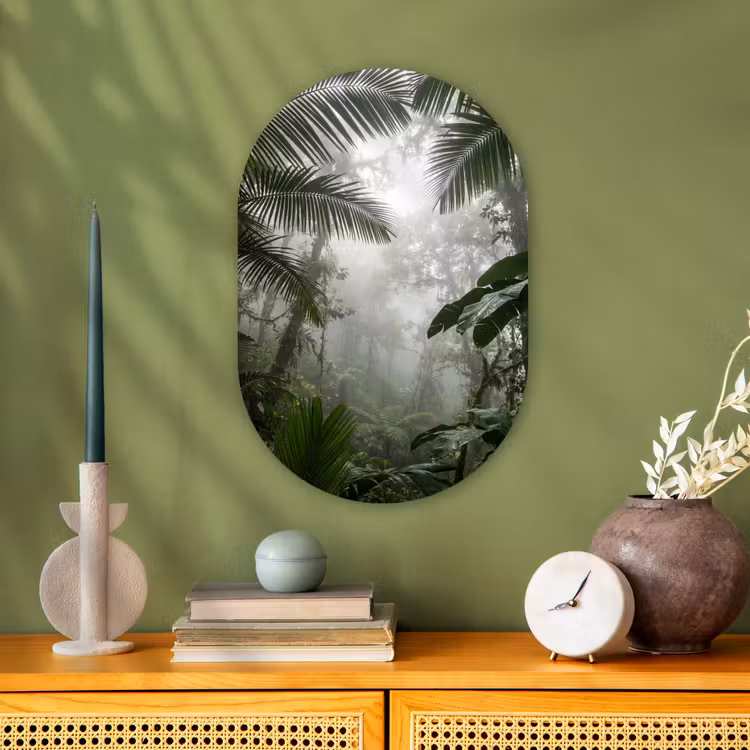 Natuur - Jungle - Mist - Groen - Bladeren Wandcirkel Ovaal Forex klein -sfeer2