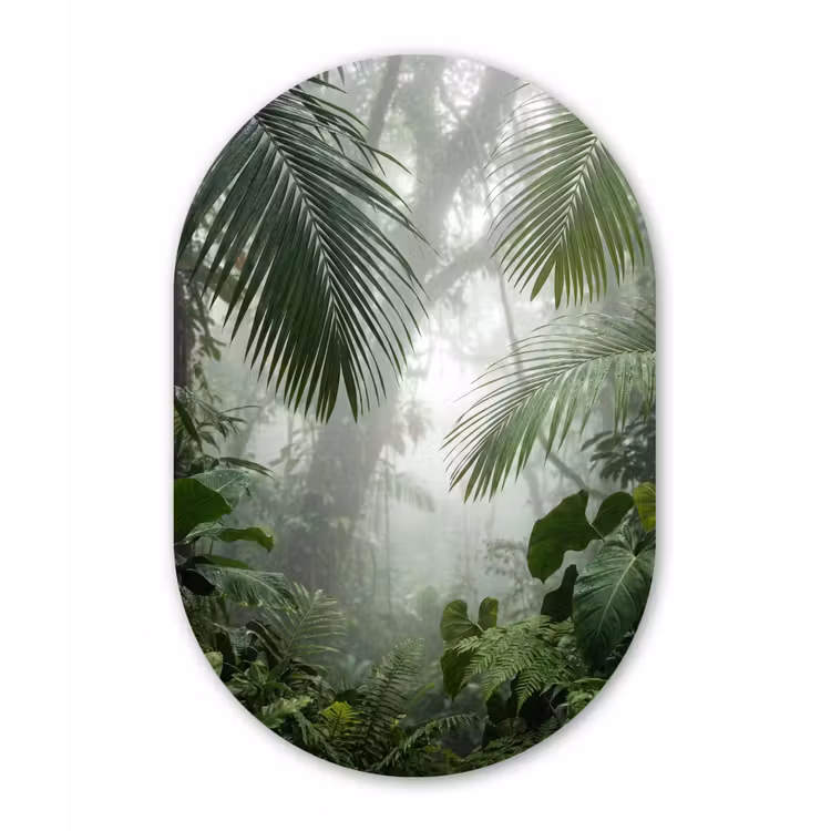 Natuur - Jungle - Mist - Tropisch - Groen Wandcirkel Ovaal Forex klein -3d