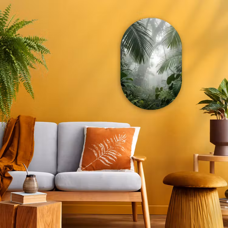 Natuur - Jungle - Mist - Tropisch - Groen Wandcirkel Ovaal Forex klein -sfeer4