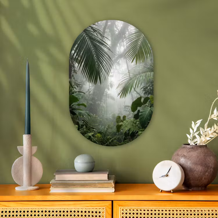 Natuur - Jungle - Mist - Tropisch - Groen Wandcirkel Ovaal Forex klein -sfeer2