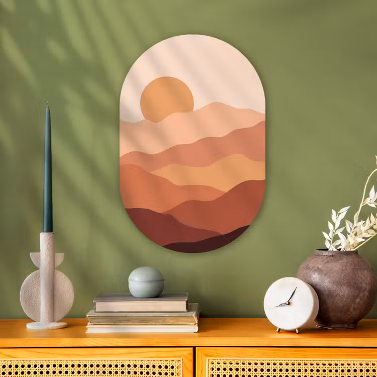 Natuur - Heuvels - Abstract - Modern - Oranje Wandcirkel Ovaal Forex klein -sfeer2