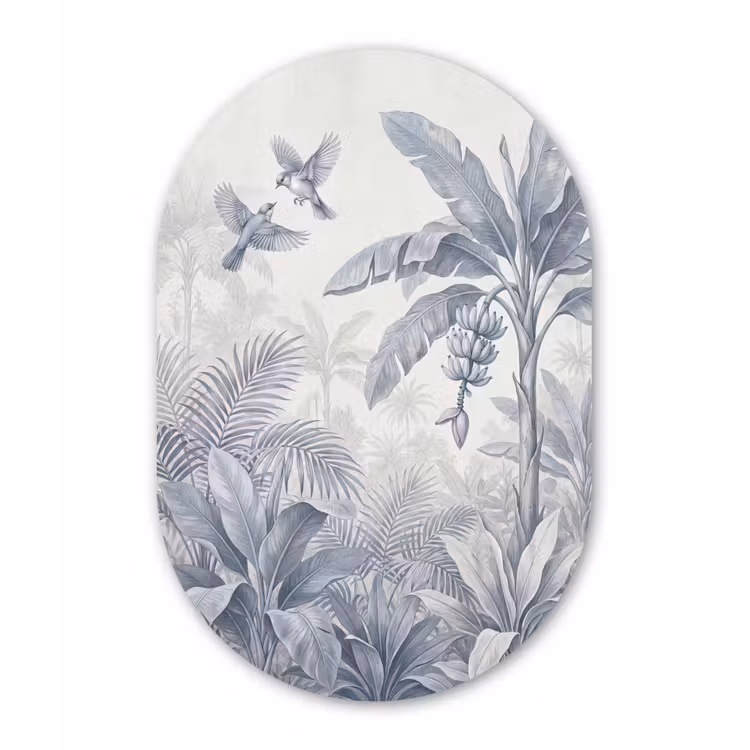 Natuur - Vogel - Jungle - Illustratie - Blauw Wandcirkel Ovaal Forex klein -3d