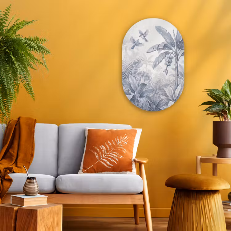 Natuur - Vogel - Jungle - Illustratie - Blauw Wandcirkel Ovaal Forex klein -sfeer4