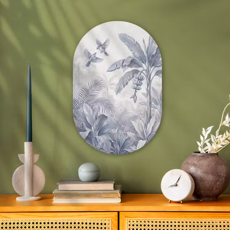 Natuur - Vogel - Jungle - Illustratie - Blauw Wandcirkel Ovaal Forex klein -sfeer2