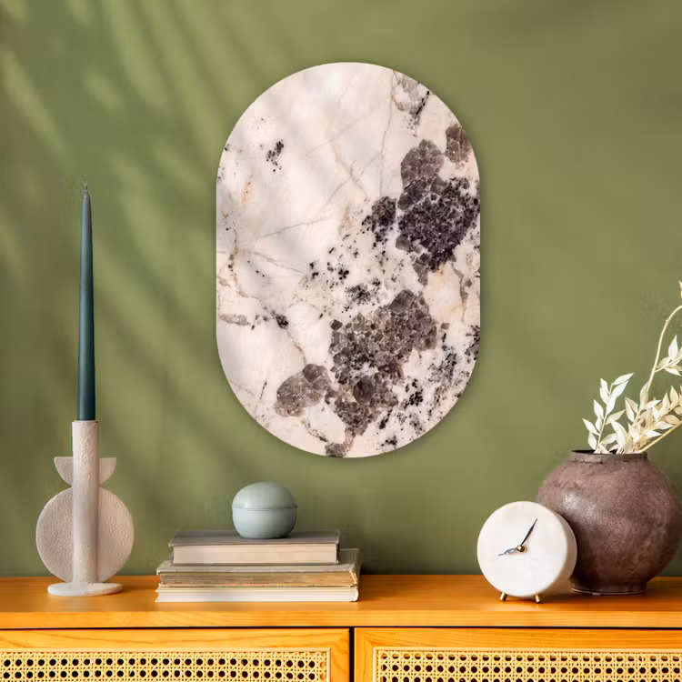 Natuursteen - Patroon - Abstract - Beige - Grijs Wandcirkel Ovaal Forex klein -sfeer2