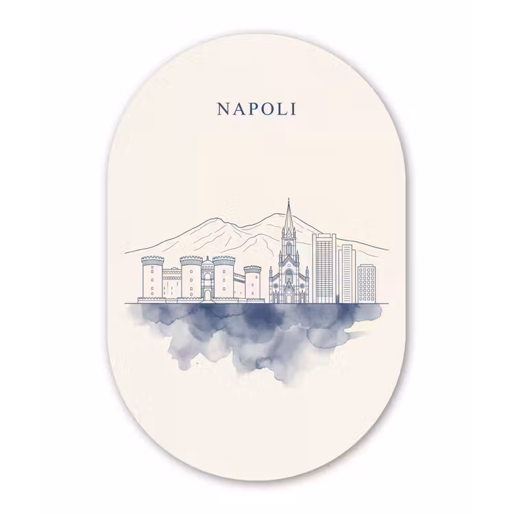 Napels - Skyline - Italie - Lijntekening - Aquarel Wandcirkel Ovaal Forex klein -3d