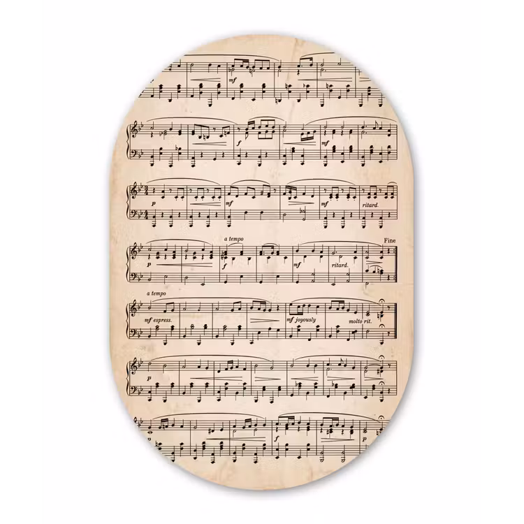 Muzieknotatie - Notenbalken - Kunst - Klassiek - Beige Wandcirkel Ovaal Forex klein -3d