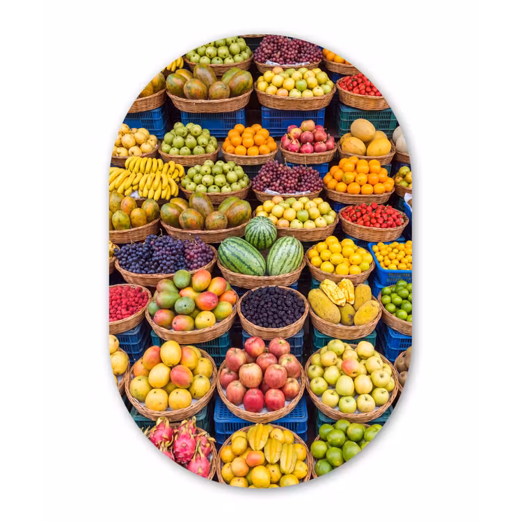 Forexbild Oval - Obst – Markt – Bunt - Fruit - Markt - Kleurrijk Wandcirkel Ovaal Forex klein