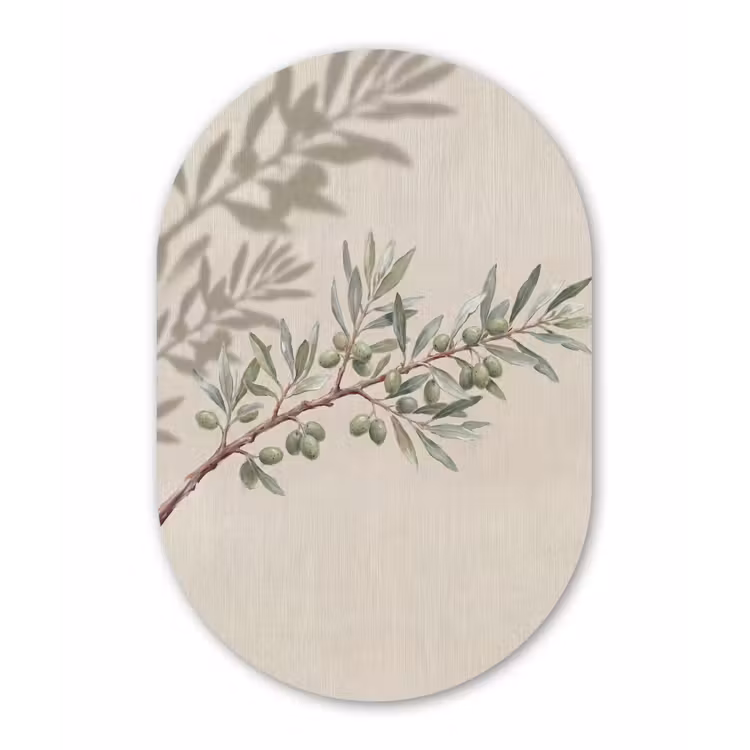 Olijftak - Bladeren - Natuur - Groen - Beige Wandcirkel Ovaal Forex klein -3d