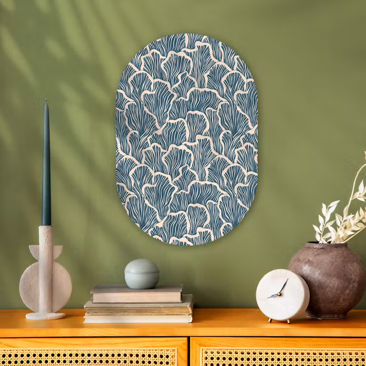 Organisch - Blauw - Crème - Schelpen Wandcirkel Ovaal Forex klein 630 -sfeer2