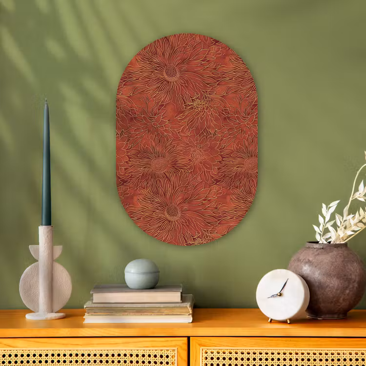 Oosters - Bloemen - Terracotta Wandcirkel Ovaal Forex klein 630 -sfeer2