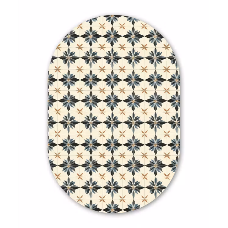 Sierlijk - Ornament - Blauw Wandcirkel Ovaal Forex klein 630 -3d