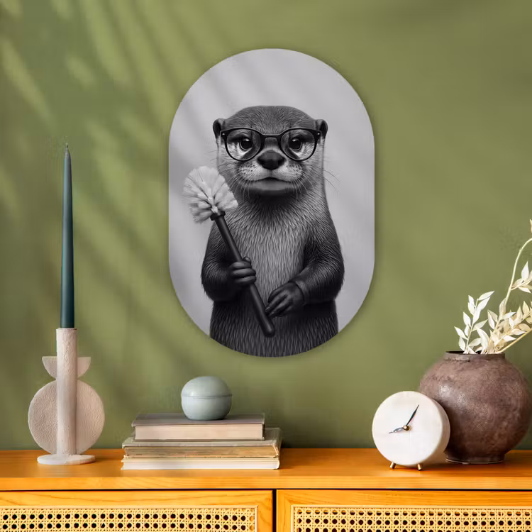Otter - Wc-borstel - Bril - Zwart - Wit Wandcirkel Ovaal Forex klein -sfeer2
