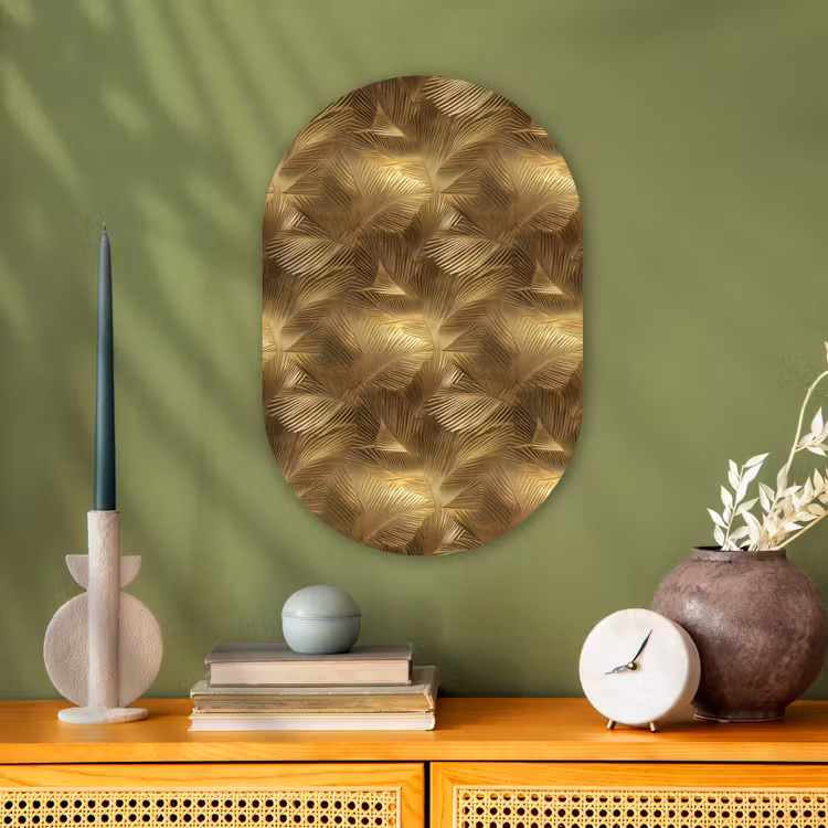 Palm - Waaier - Goud Wandcirkel Ovaal Forex klein 630 -sfeer2