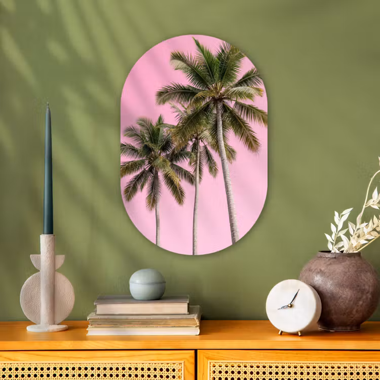 Palmboom - Tropisch - Pink Wandcirkel Ovaal Forex klein -sfeer2