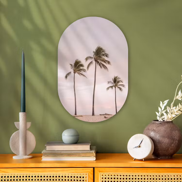 Palmbomen - Zonsondergang - Roze Wandcirkel Ovaal Forex klein -sfeer2