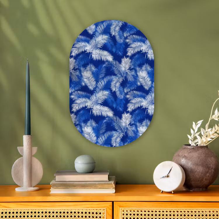 Palmblad - Patroon - Blauw Wandcirkel Ovaal Forex klein 630 -sfeer2