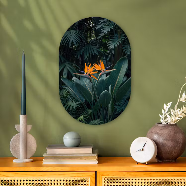 Paradijsvogel - Bloem - Exotisch Wandcirkel Ovaal Forex klein -sfeer2