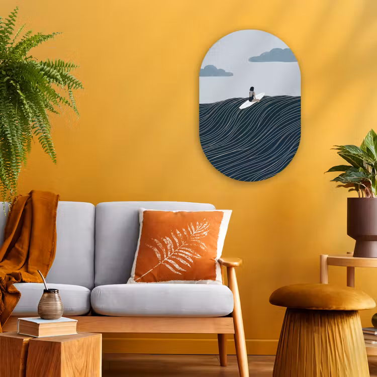 Persoon - Surfen - Oceaan - Natuur - Modern Wandcirkel Ovaal Forex klein -sfeer4