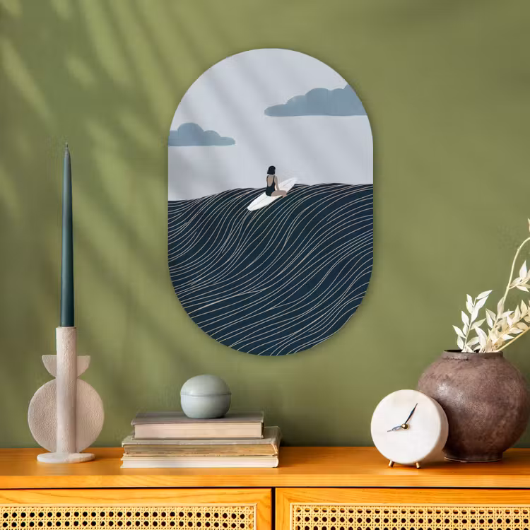 Persoon - Surfen - Oceaan - Natuur - Modern Wandcirkel Ovaal Forex klein -sfeer2