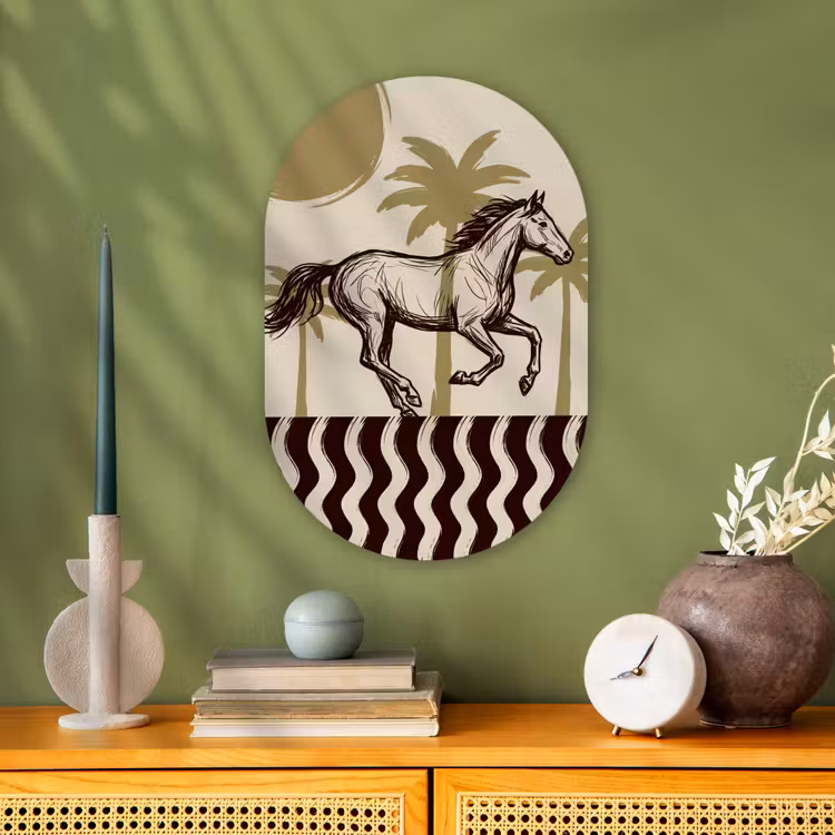 Paard - Galopperend - Woestijn - Illustratie Wandcirkel Ovaal Forex klein -sfeer2