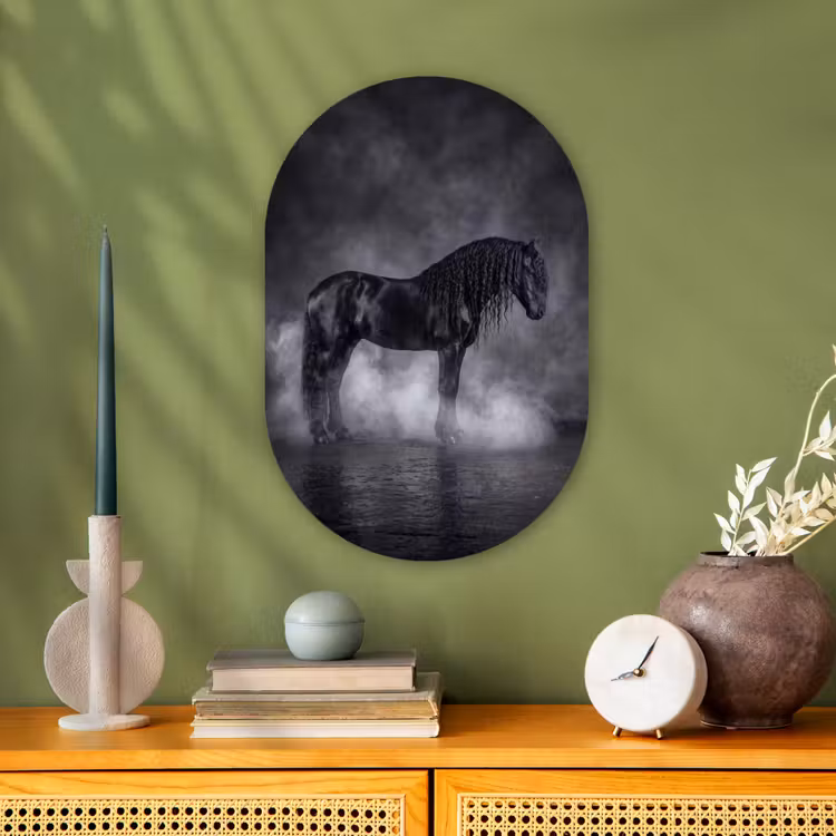 Paard - Magisch - Zwart Wandcirkel Ovaal Forex klein -sfeer2
