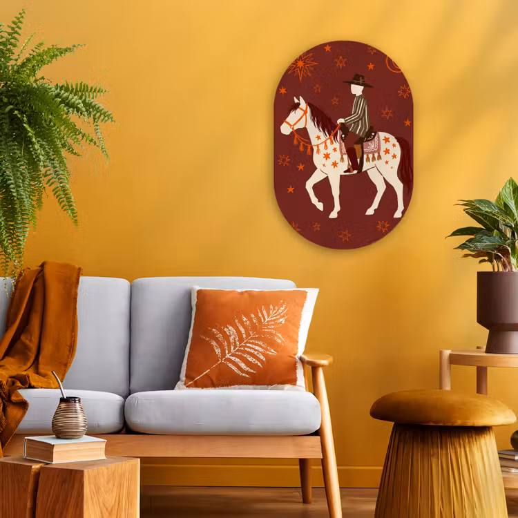 Paard - Ruiter - Sterren - Nacht - Illustratie Wandcirkel Ovaal Forex klein -sfeer4