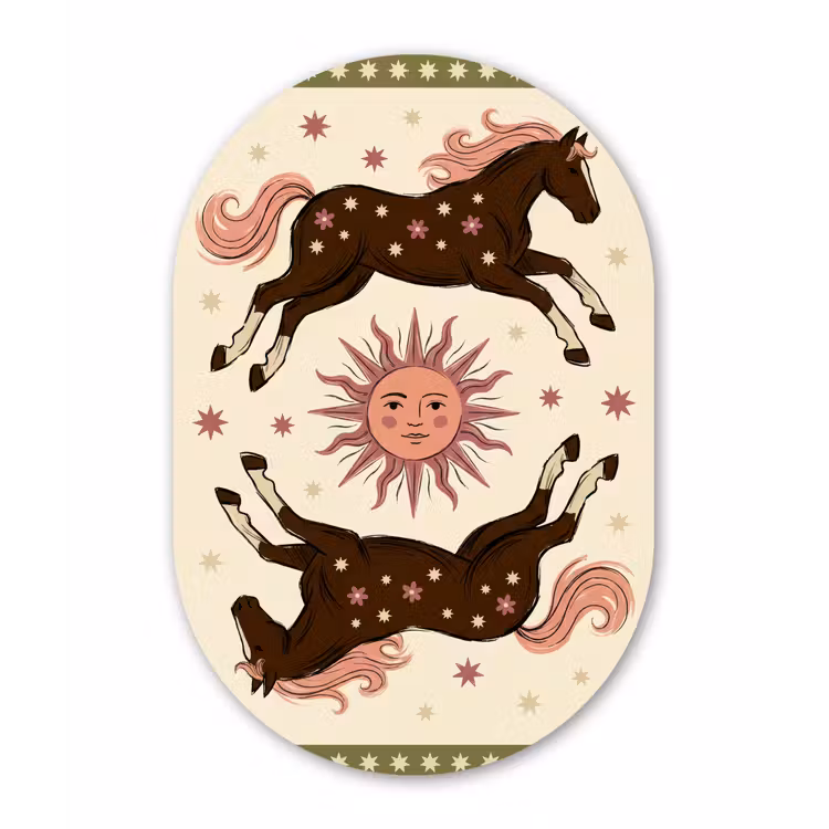 Paard - Zon - Mystiek - Illustratie - Roze Wandcirkel Ovaal Forex klein -3d