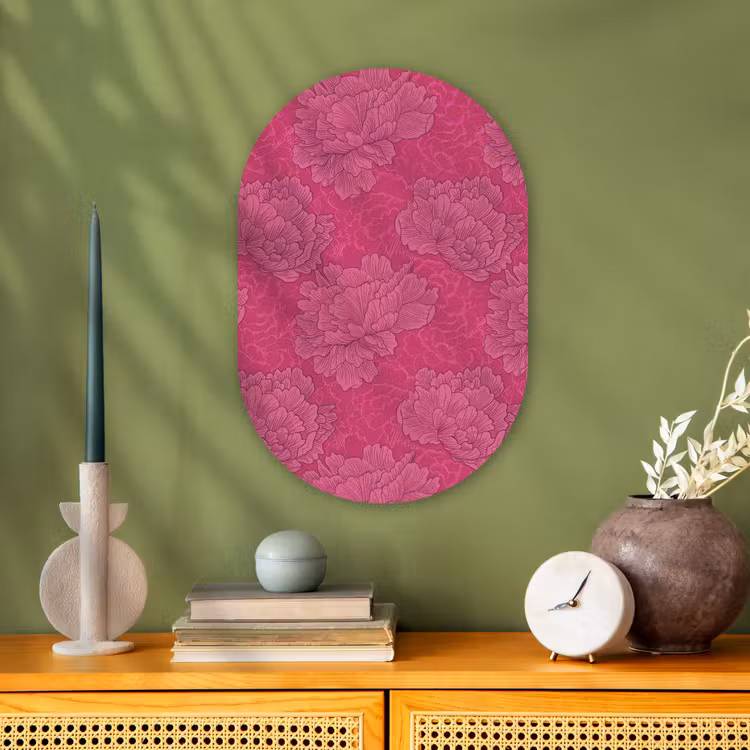 Pioenrozen - Energiek - Roze Wandcirkel Ovaal Forex klein 630 -sfeer2