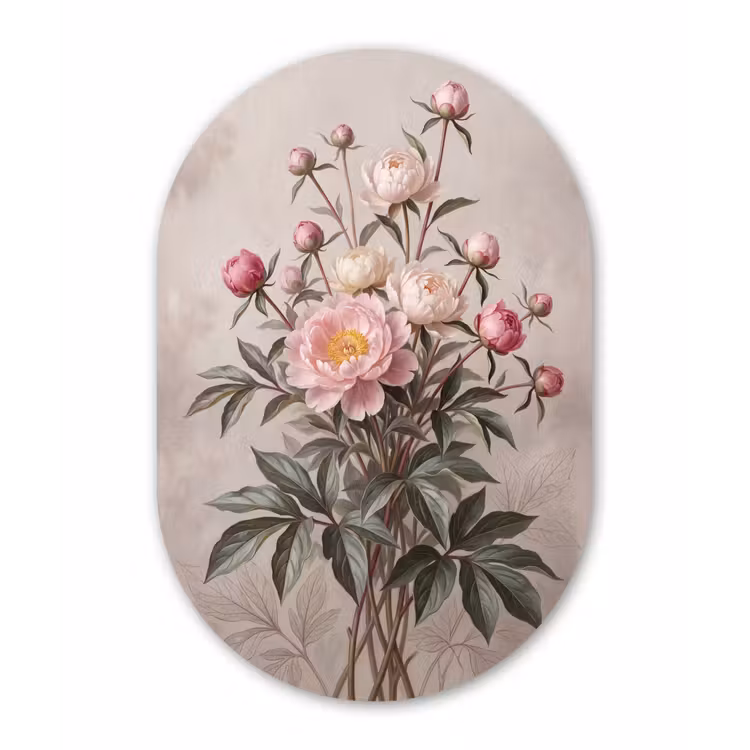 Pioenrozen - Boeket - Roze Wandcirkel Ovaal Forex klein -3d