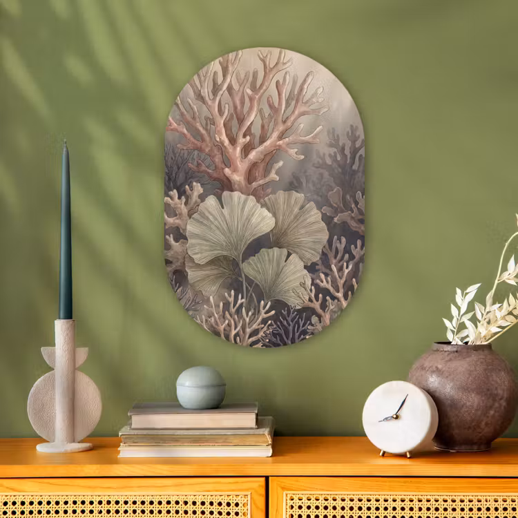 Plant - Bladeren - Zee - Illustratie - Groen Wandcirkel Ovaal Forex klein -sfeer2